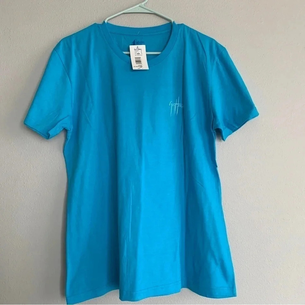 VTG Guy Harvey Women`s Blue Marlins Fish Graphic Shirt L Double Y2K Deadstock
